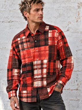 Conceptual Subculture Cotton Patchwork Red Tartan Plaid Shirt Size Xl Lumberjack